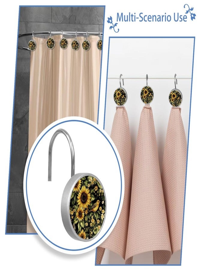 Sunflower 12Pcs Decorative Shower Curtain Hooks, Animal Art Design Rust Resistant Shower Curtain Rings, Stainless Steel Round Curtain Rods Hooks for Bathroom, Kitchen, Bedroom - Image 5