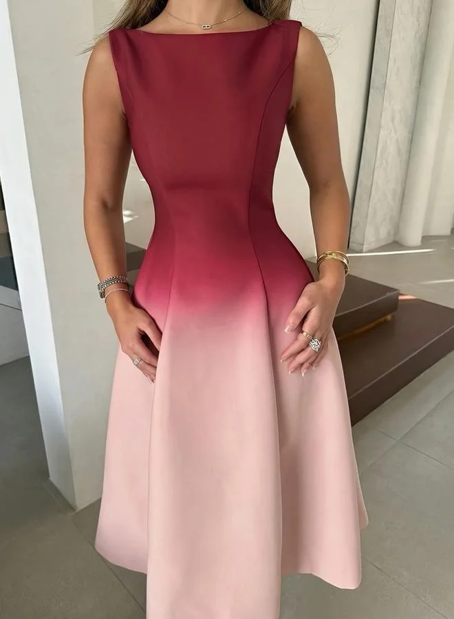 تايك تو Pink Ombre Look Fold Pleat Midi Dress
