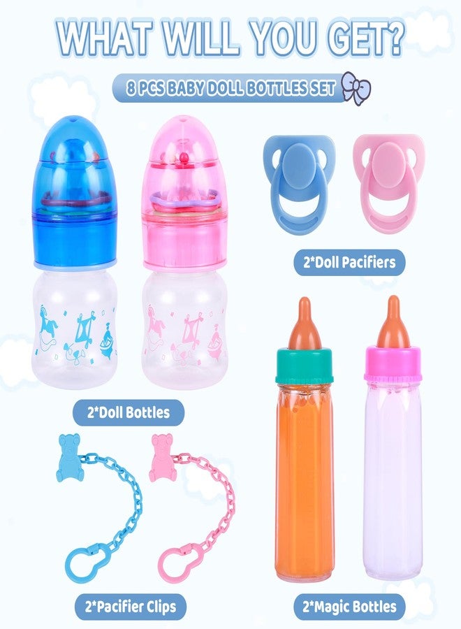 BABESIDE Baby Doll Bottles with Disappearing Milk and Juice Magic Bottles, Magnetic Pacifiers and Pacifier Clips Chain for Reborn Baby Dolls Girls & Boys, 8 Pcs Baby Doll Accessories Set - Image 4