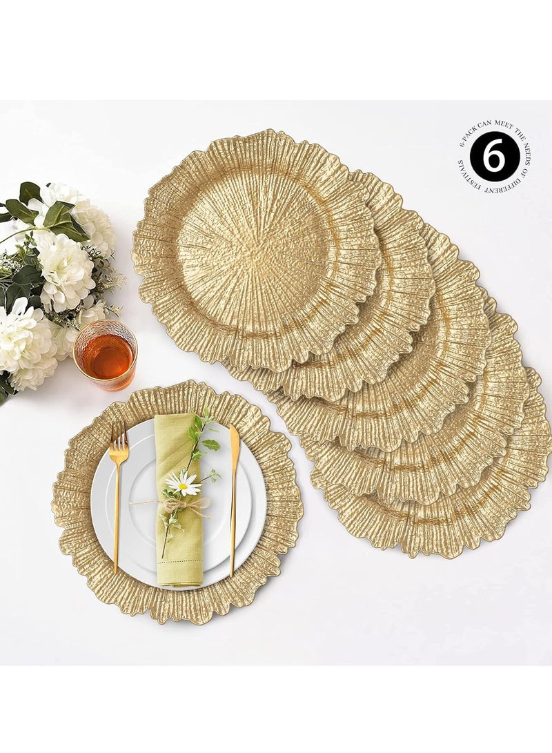 Set of 6 Gold Charger Plates – 13" Round Plastic Reef Plate Chargers for Dinner Plates, Wedding, and Elegant Décor Place Settings - Image 3