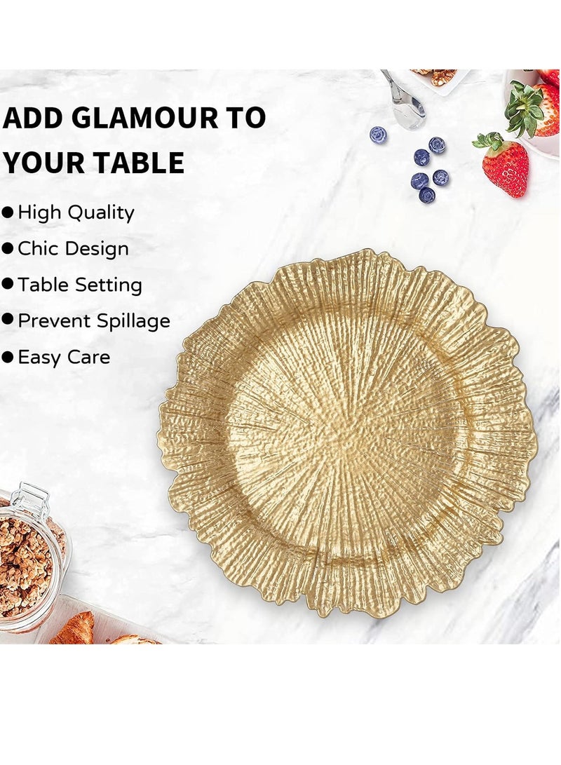 Set of 6 Gold Charger Plates – 13" Round Plastic Reef Plate Chargers for Dinner Plates, Wedding, and Elegant Décor Place Settings - Image 2