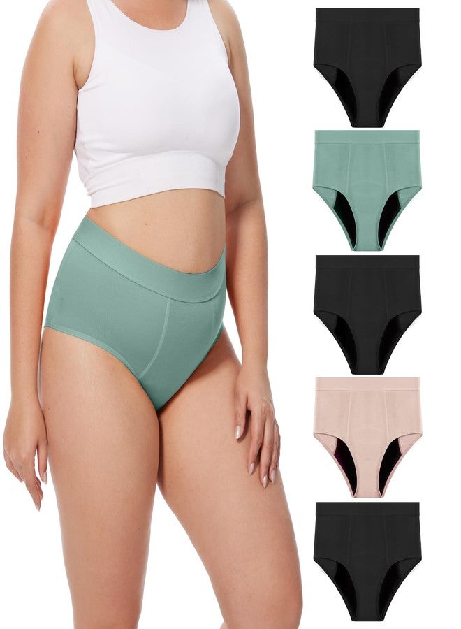 ToVii Leak Proof Period Underwear Heavy Flow Womens Plus Size Period Panties Washable Incontinence Underwear Black+Dark Green+Beige 2XL 5-Pack - Image 1