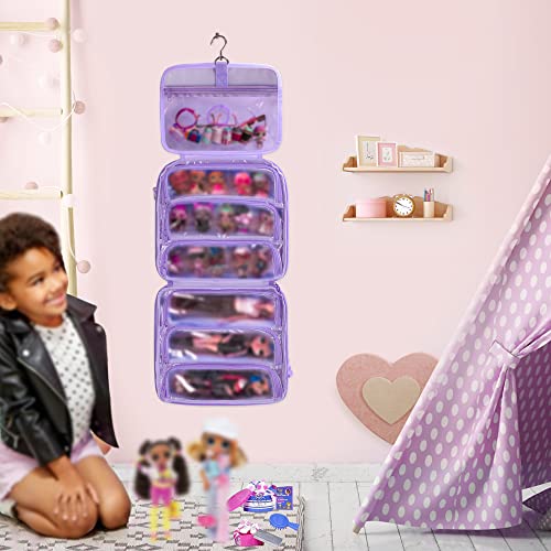 LoDrid Doll Carrying Case Compatible with LOL Surprise OMG, Display Organizer Compatible with Big Sister 3-inch Dolls with a Hanging Hook and 7 Clear Zipper Pockets, Bag Only, Purple(Patent Design) - Image 4