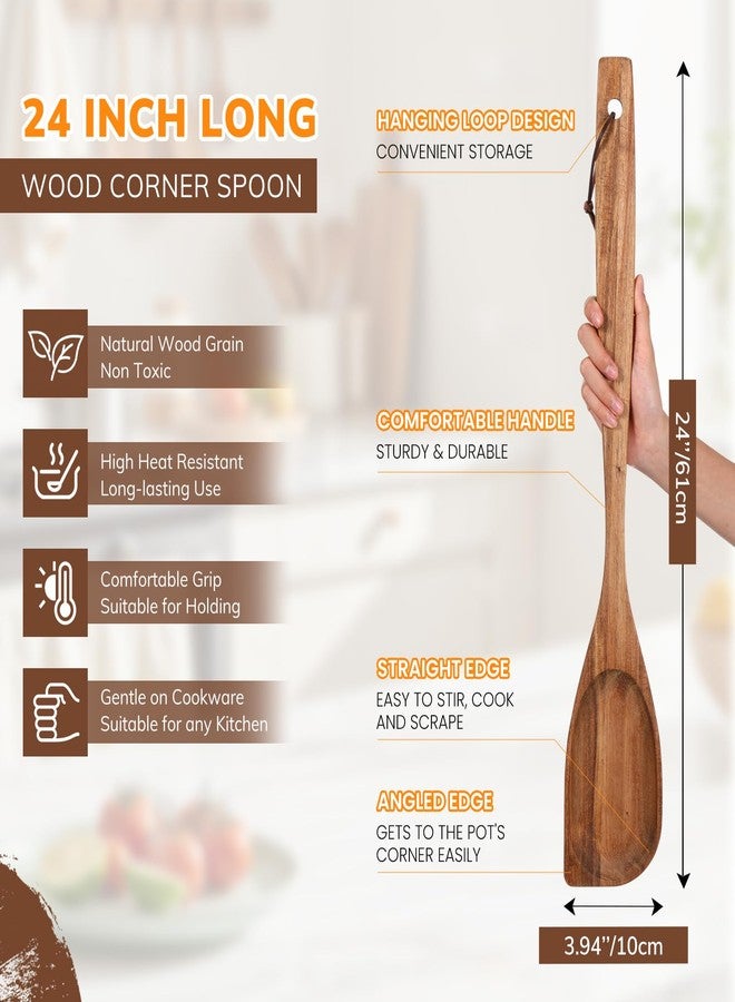 FillTouch 24 Inch Large Wooden Spoon for Cooking, Acacia Natural Wood Corner Spoon with Long Handle, Versatile Wood Spoons for Stirring, Flipping, Serving, Scraping - Image 3