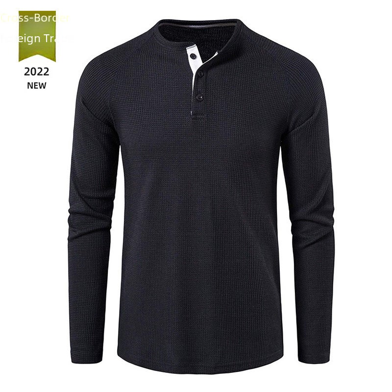 Autumn and Winter New Half Open Collar Men''s T-Shirt Pure Color and Popular Long-Sleeved Loose Export Bottoming Polo - Image 4
