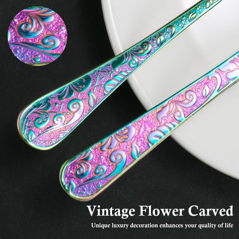 Meythway 40-Piece Vintage Carved Rainbow Silverware Set for 8, Stainless Steel Flatware Set with Knife/Fork/Spoon, Cutlery Set for Home and Kitchen, Utensil Set with Dishwasher Safe - Image 3