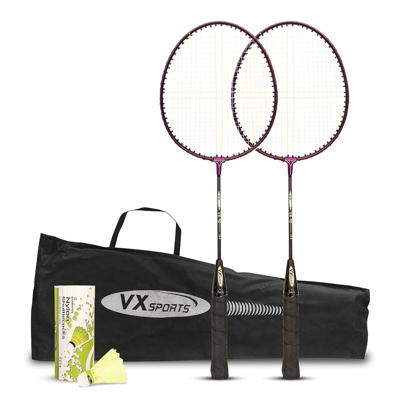 فيكتور أكس مجموعة مضارب تنس الريشة المصنوعة من الألومنيوم Vector X VXB-10 - مضارب خفيفة الوزن، مناسبة للمبتدئين، متينة مع كرات الريشة وغطاء واقٍ، مثالية للتدريب والمباريات - أزرق داكن - عنوان طويل مُحسّن لمحركات البحث - Image 1