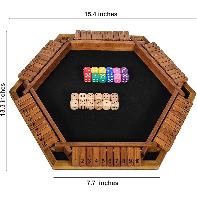 Elongdi Upgraded 1-6 Player Shut The Box Dice Game with 12 Dice+Bonus Wooden 12 Dice, Classic Wooden Board Table Math Game for Adults,Kids/Tabletop Board Games for Classroom,Home,Party or Pub - Image 2