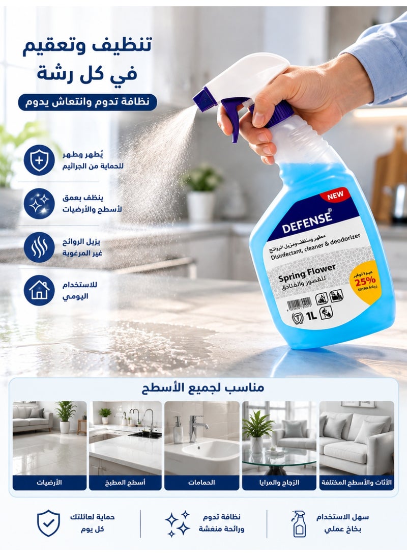 DEFENSE Disinfectant, Cleaner & Deodorizer for Floors and Surfaces, Multi-Purpose Household Cleaner, 1L - Image 3