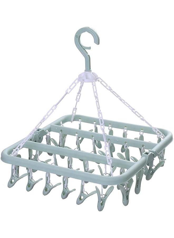 Zaboon Laundry Hanger Clothes Drying Rack With 32 Clips Baby Clothes Drying Rack For Drying SocksBrasTowelUnderwearHat(Green) - Image 1