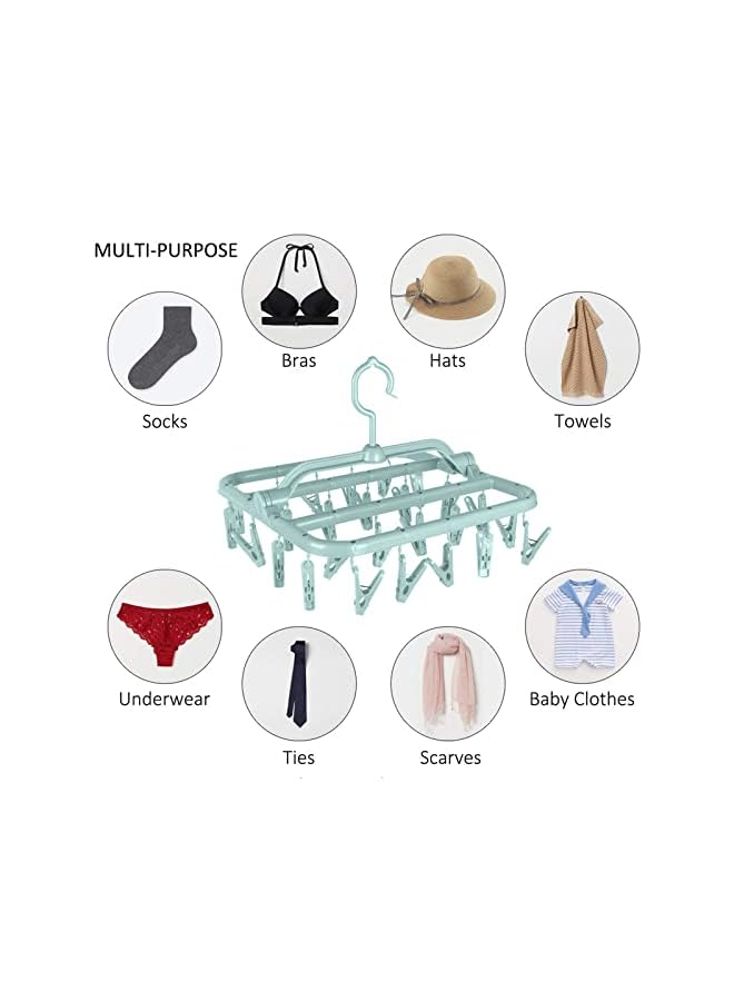 Zaboon Laundry Hanger Clothes Drying Rack With 32 Clips Baby Clothes Drying Rack For Drying SocksBrasTowelUnderwearHat(Green) - Image 2