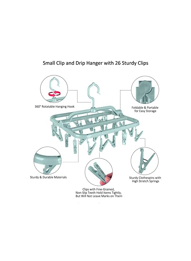 Zaboon Laundry Hanger Clothes Drying Rack With 32 Clips Baby Clothes Drying Rack For Drying SocksBrasTowelUnderwearHat(Green) - Image 3