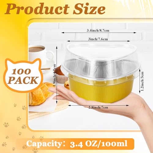 DNY Heart Shaped Cake Pans with Lids & Stickers – 50 Pack Gold Aluminum Foil Disposable Mini Cake Molds for Valentine’s Day, Mother’s Day, Wedding, Birthday, Baking & Gifts - Image 2