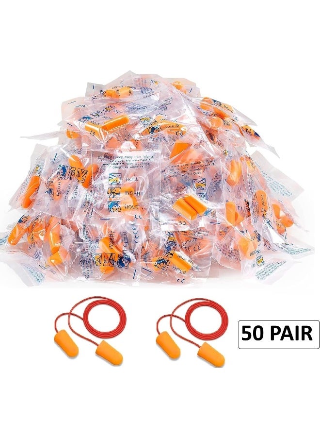 Ultra Soft Foam Comfortable Multi-Purpose Corded Earplugs For Sleeping, Snoring, Travel, Concerts, Studying, Loud Noise (Ear Plug, 50 Pair)
