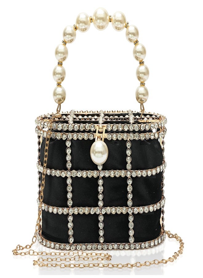 CARIEDO Evening Handbag Women Clutch Purses with Pearl Diamonds for Wedding Prom Birthday Party Dinner Accessories (Black) - Image 1