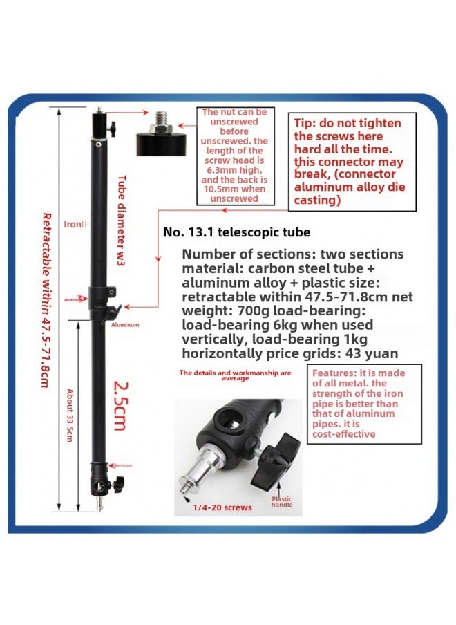 Generic - Photography Tripod Central Axle Elevated Pole Frame Lamp Frame Extension Pole Section Telescopic Tube Black Cross Tube For Photography-Body Color:47.5-71.8cm2 Sections Telescopic - Image 1