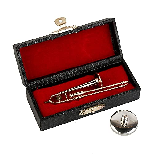 Dselvgvu Miniature Trombone with Stand and Case Brass Mini Musical Instrument Trombone Replica Collectible Figurines Dollhouse Accessories Model Home Decoration Display Ornament (3.46"x0.75") - Image 3