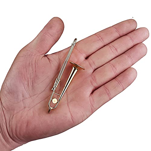Dselvgvu Miniature Trombone with Stand and Case Brass Mini Musical Instrument Trombone Replica Collectible Figurines Dollhouse Accessories Model Home Decoration Display Ornament (3.46"x0.75") - Image 2