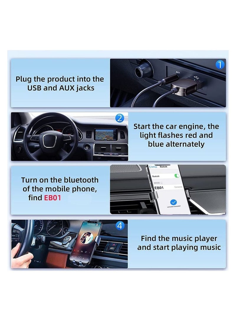 SYOSI Bluetooth Aux Adapter Car Bluetooth v5.0 Wireless Receiver USB to 3.5mm Jack Adapter Built-in Microphone Aux Input for Hands-Free Calls Plug Play Auto Power on for Car Speaker Home Audio - Image 2