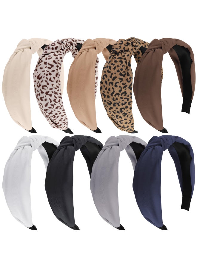 Funtopia Headbands for Women 9pcs Fashion Knotted Headband Leopard Print Knot Hairband Cute Wide Headbands for Women Girls Hair Accessories SetBrown Black White - Image 2