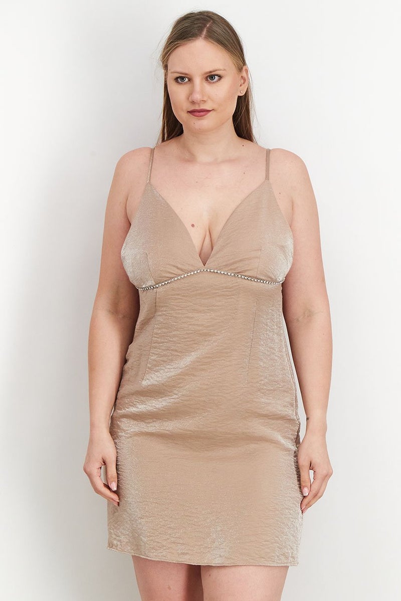 Reserved Women Metallic Casual Mini Dress, Brown - Image 1