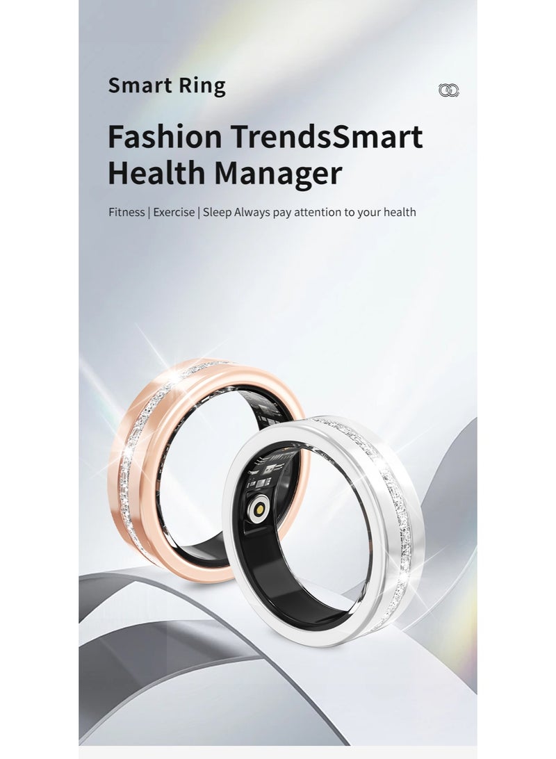 Stainless Steel Smart Ring with Sparkling Accents, Health & Fitness Tracking, 5ATM Waterproof, Rose Gold/Silver - Image 3