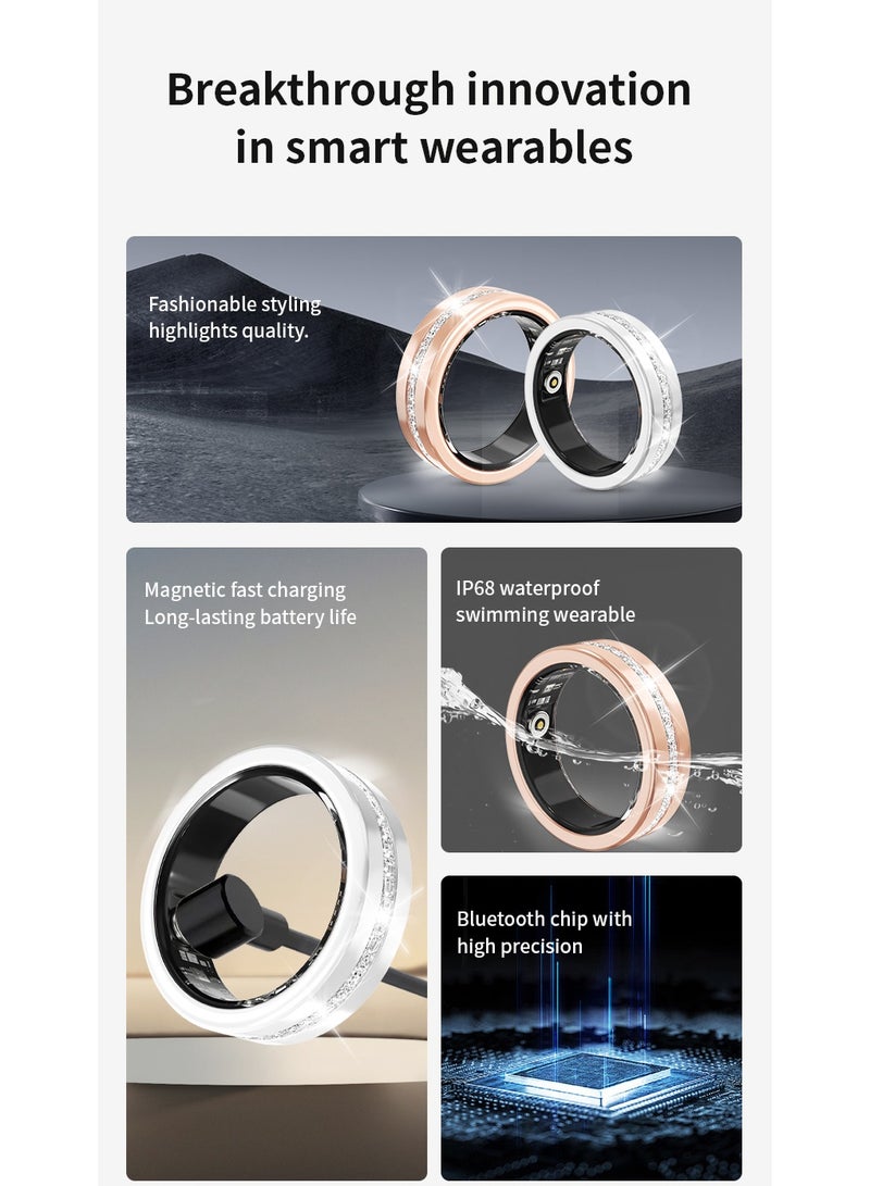 Stainless Steel Smart Ring with Sparkling Accents, Health & Fitness Tracking, 5ATM Waterproof, Rose Gold/Silver - Image 4