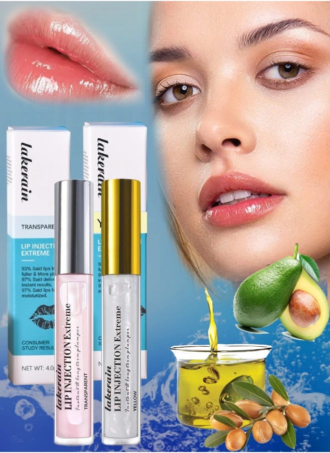 lakerain 2 Pcs Lip Injection Extreme Lip Plumper Enhancing Plump Effect For Softer Bigger Fuller Lips Clear Natural High Shine Finish Hydrating and Reduce Fine Lines Healthy Lip Plumping Enhancer  - Image 1