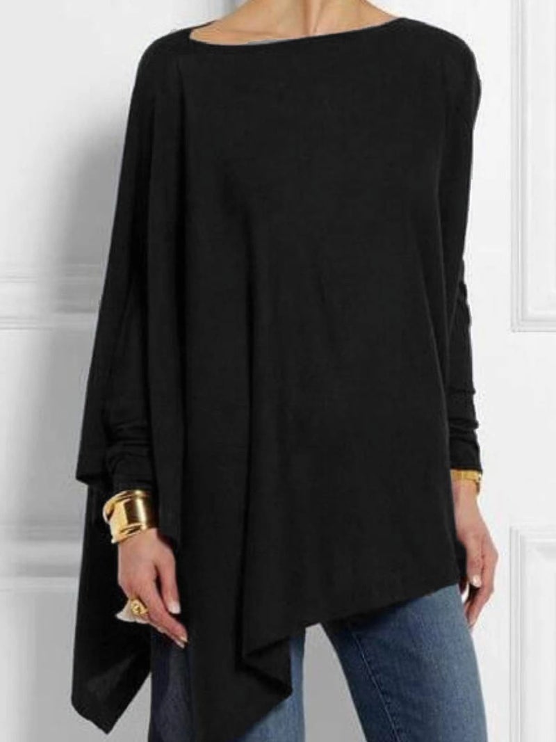 2022wish AliExpress independent station Europe and the United States new long-sleeved solid color T-shirt top six colors and eight yards black XL - Image 1