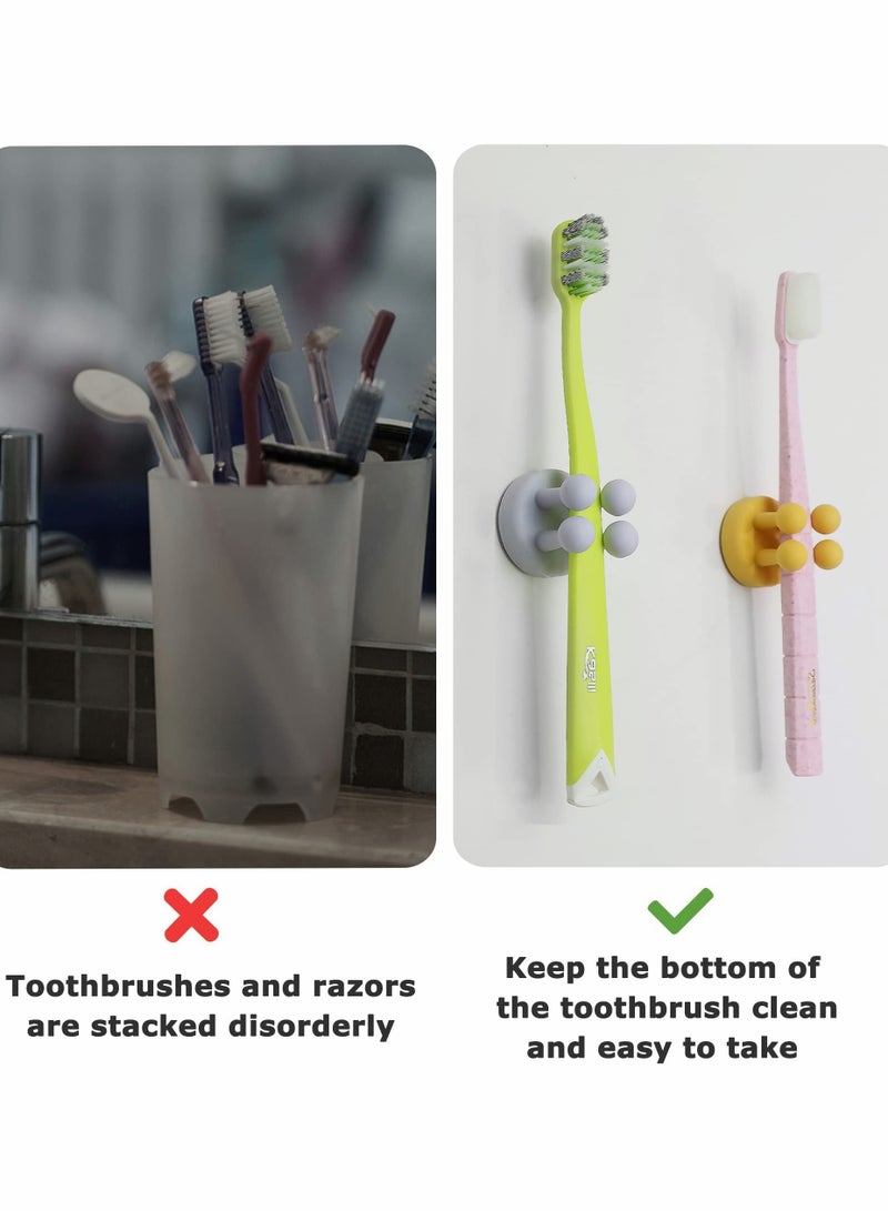 4 قطع حامل فرشاة أسنان من السيليكون خطاف متعدد الوظائف مقاوم للماء ذاتي اللصق حاملة فرشاة أسنان فردية لتثبيتها على الجدار لتعليق في الحمام المطبخ غرفة المعيشة المكتب (أبيض)