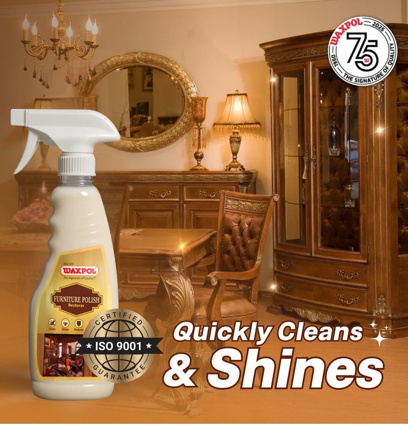 Waxpol Furniture Polish Restorer with Microfiber | Wood Polish & Laminate Cleaner Shine Spray for Furniture, Cabinets, Wardrobes | Cleans, Protects, Restores| Gloss Finish for Shiny Surfaces 500ml - Image 3