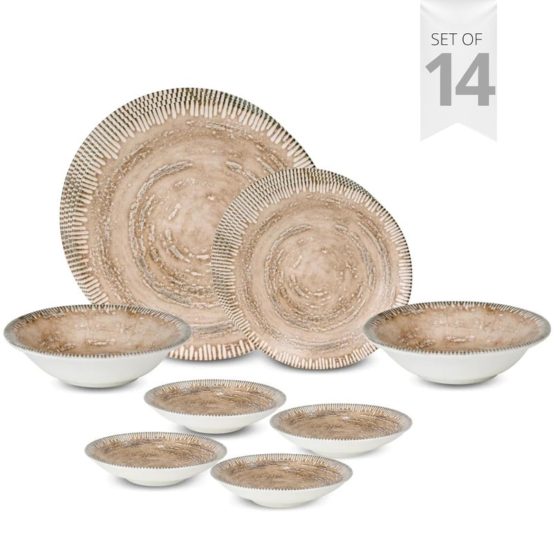 JCPL Fine Porcelain Textures Ground Dinner Set Set of 14 for Family of 4 Ceramic Crockery Set Dinner Plates Kitchen Set for Home Dining Set for Dinner Microwave Dishwasher Safe Plates - Image 2