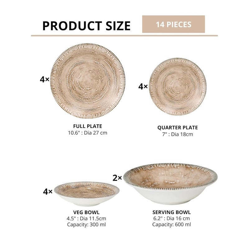 JCPL Fine Porcelain Textures Ground Dinner Set Set of 14 for Family of 4 Ceramic Crockery Set Dinner Plates Kitchen Set for Home Dining Set for Dinner Microwave Dishwasher Safe Plates - Image 4