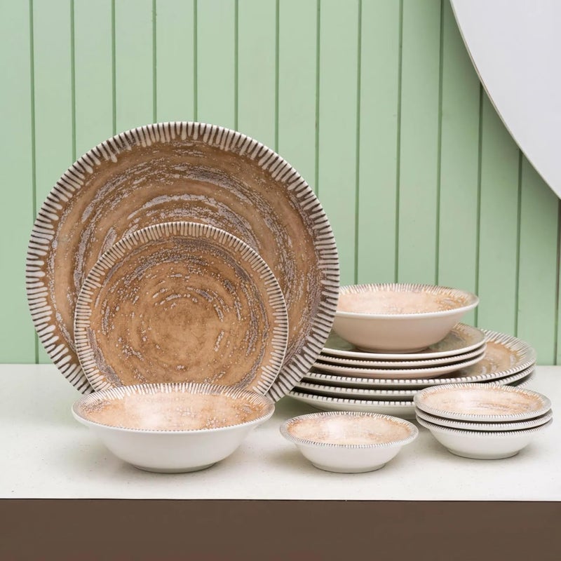 JCPL Fine Porcelain Textures Ground Dinner Set Set of 14 for Family of 4 Ceramic Crockery Set Dinner Plates Kitchen Set for Home Dining Set for Dinner Microwave Dishwasher Safe Plates - Image 1