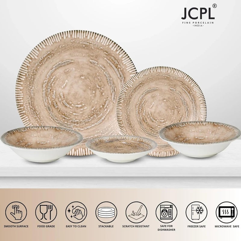 JCPL Fine Porcelain Textures Ground Dinner Set Set of 14 for Family of 4 Ceramic Crockery Set Dinner Plates Kitchen Set for Home Dining Set for Dinner Microwave Dishwasher Safe Plates - Image 3