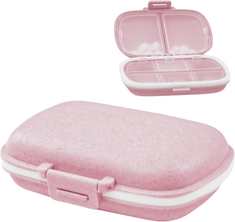 COZY nose - Pill Medicine Organizer Storage Box with 8 Compartments - Moisture Proof, Made of Food Grade Cereal Fiber, BPA free Wheat Straw Material, Ideal for Travel, Pocket, Purse, Daily Pill Case, Portable Medicine Vitamin Holder Container - 1 Pc (Pink) - Image 1