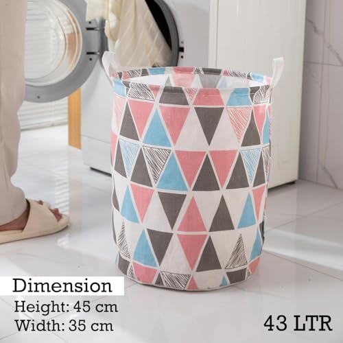 HOKIPO Folding Laundry Basket for Clothes, Round Collapsible Storage Basket Large 43 LTR, Multicolor, Pack of 1 (AR2543) - Image 5