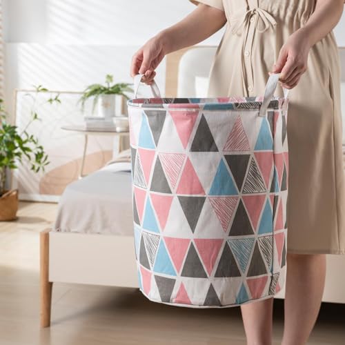 HOKIPO Folding Laundry Basket for Clothes, Round Collapsible Storage Basket Large 43 LTR, Multicolor, Pack of 1 (AR2543) - Image 3