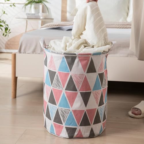 HOKIPO Folding Laundry Basket for Clothes, Round Collapsible Storage Basket Large 43 LTR, Multicolor, Pack of 1 (AR2543) - Image 4