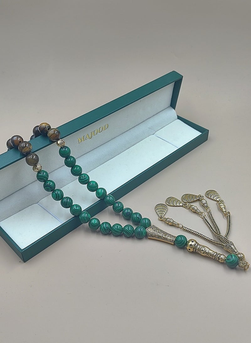 موجود التصميم الأصلي/33 حجر عين النمر الطبيعي وسبحة صلاة الملاكيت/تسبيح/10 ملم - Image 3