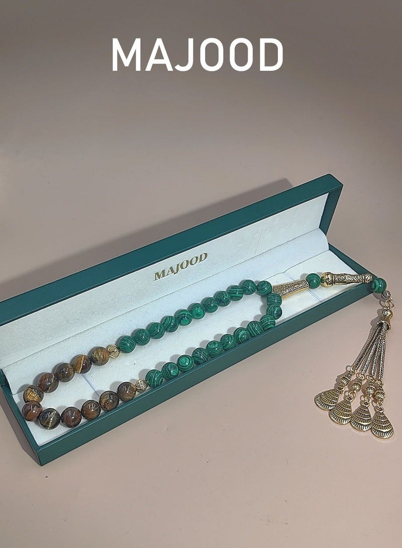 موجود التصميم الأصلي/33 حجر عين النمر الطبيعي وسبحة صلاة الملاكيت/تسبيح/10 ملم - Image 2