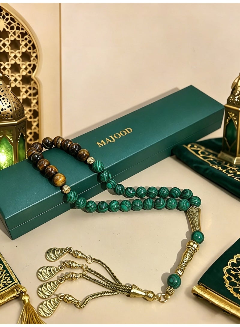 موجود التصميم الأصلي/33 حجر عين النمر الطبيعي وسبحة صلاة الملاكيت/تسبيح/10 ملم - Image 4
