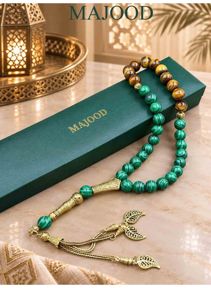 موجود التصميم الأصلي/33 حجر عين النمر الطبيعي وسبحة صلاة الملاكيت/تسبيح/10 ملم - Image 1