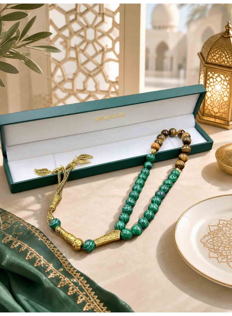 موجود التصميم الأصلي/33 حجر عين النمر الطبيعي وسبحة صلاة الملاكيت/تسبيح/10 ملم - Image 3