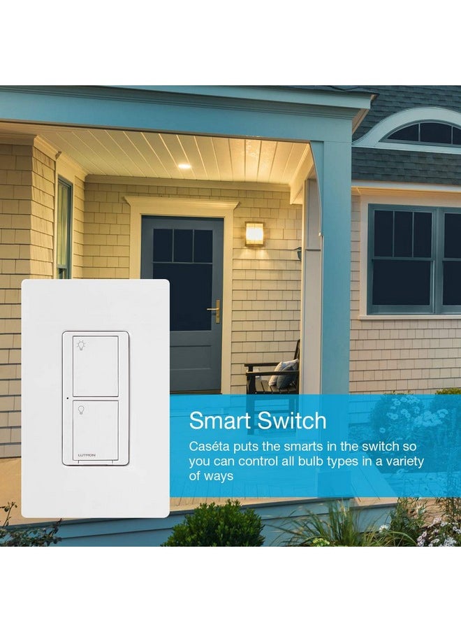 LUTRON Lutron Caseta Original Smart Switch with Wallplate (Lutron Smart Hub Required), for LED Lights and Fans, 5 Amp, Single-Pole/3Way, Neutral Required, PDW-5ANS-WH-A, White  - Image 3