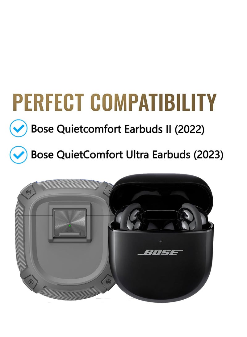 Excefore Case for Bose QuietComfort Earbuds II (2022), Ultra Earbuds (2023) Case, TPU Military Shell Protective Cover, Shockproof Protective Cover, with Keychain and Lanyard (Gray)  - Image 2