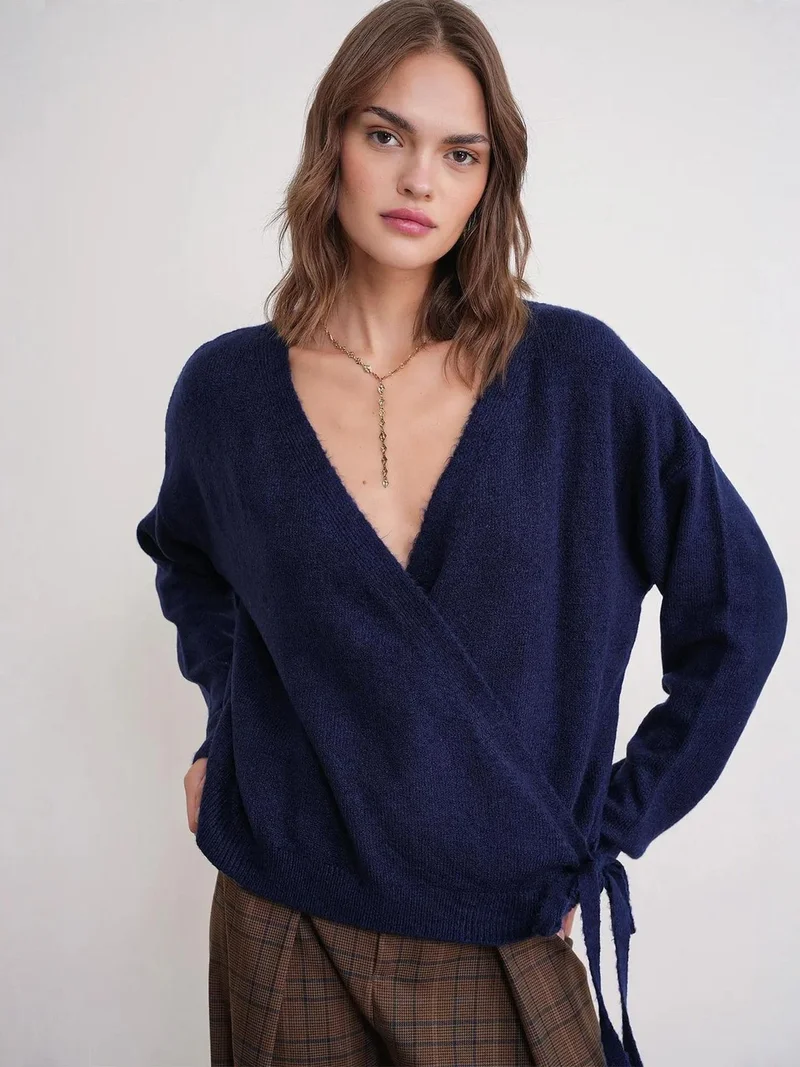 ميكسراي كارديجان ميكسراي بياقة على شكل حرف  ورباط أمامي