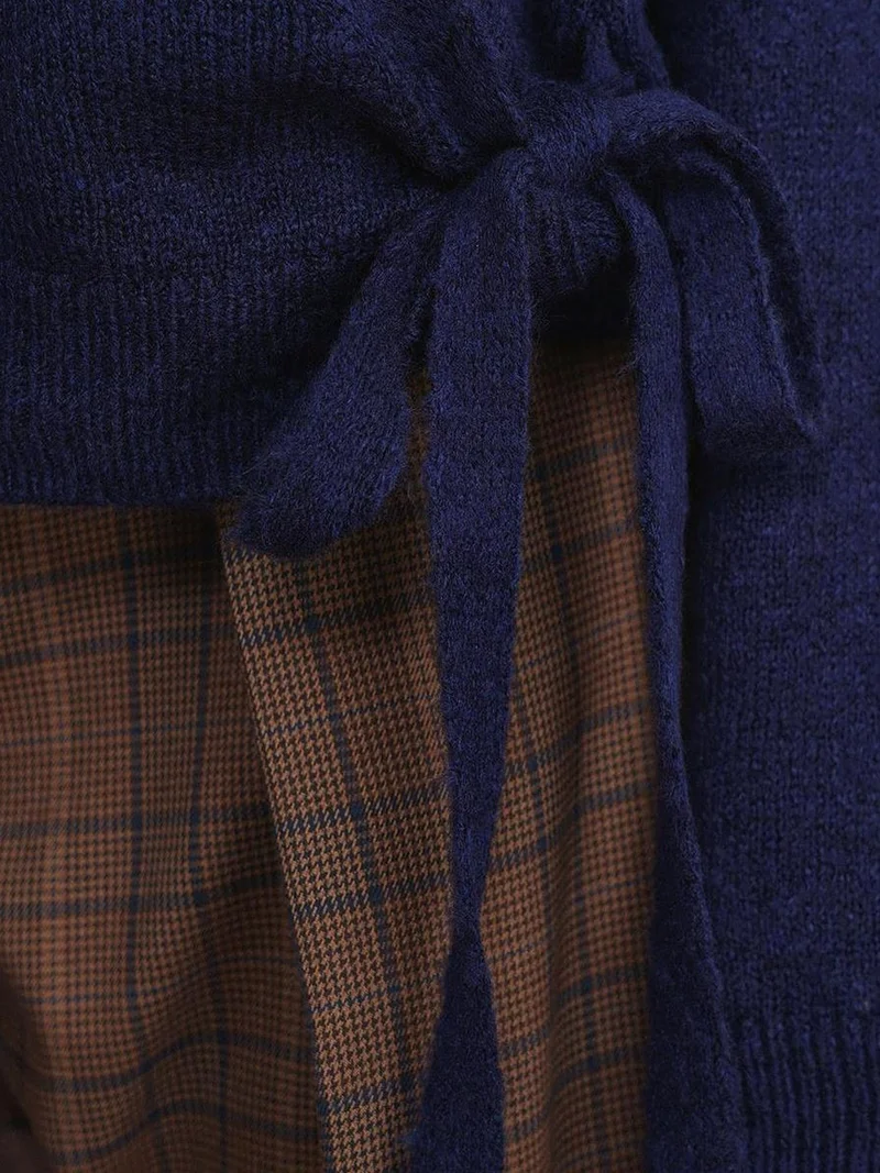 MixRay Mixray Ribbed V-Neck Tie-Front Cardigan