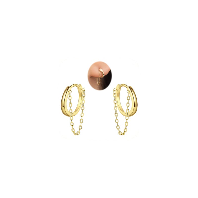 Goenjoy Chain Earrings for Women, Minimalist Small Dangle Chain Huggie Hoop Earrings for Women 8mm - Image 1