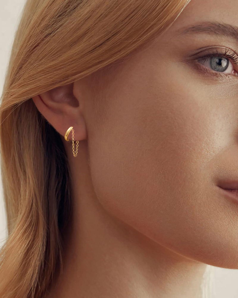 Goenjoy Chain Earrings for Women, Minimalist Small Dangle Chain Huggie Hoop Earrings for Women 8mm - Image 4